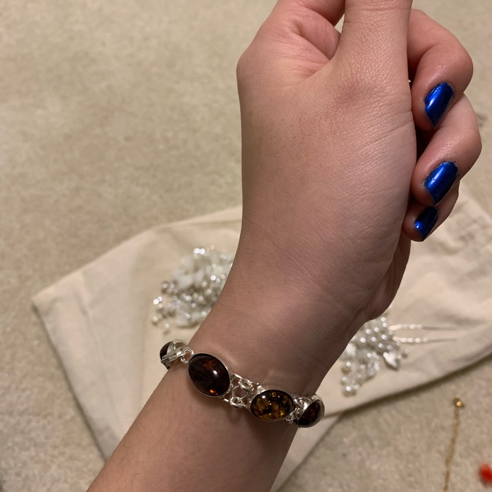 Sterling silver amber-bead bracelet